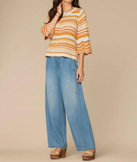 Democracy Bell Sleeve Crochet Striped Sweater in multicolor - women's sweater - alternate view