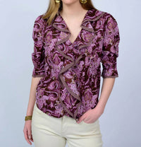 Ivy Jane Paisley ruffle top in chocolate - women's blouse
