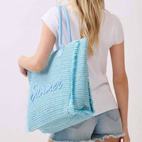 3Am By H&D Accessories - Women's Woven Straw Fringe Tote With Summer Embroidery & Gold Lurex