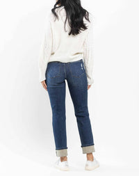 Judy Blue - “charlotte” Midrise Buffalo Plaid Patch Destroyed Boyfriend Jeans