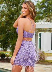 Rachel Allan - Sequin Short 2-piece Feather Dress