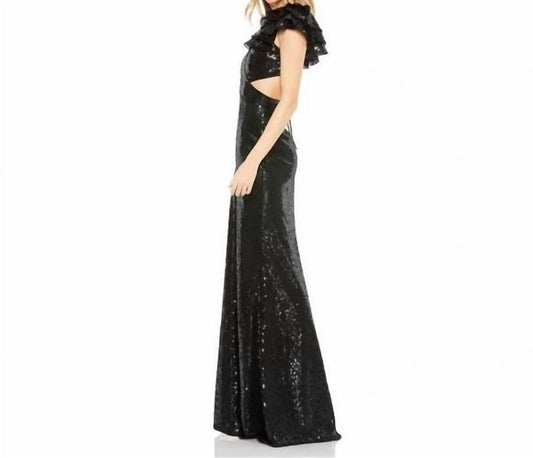 Mac Duggal - Sequin Ruffled Cut Out Lace Up Gown