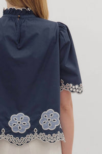 Entro - Flutter Embroidered High Neck Top