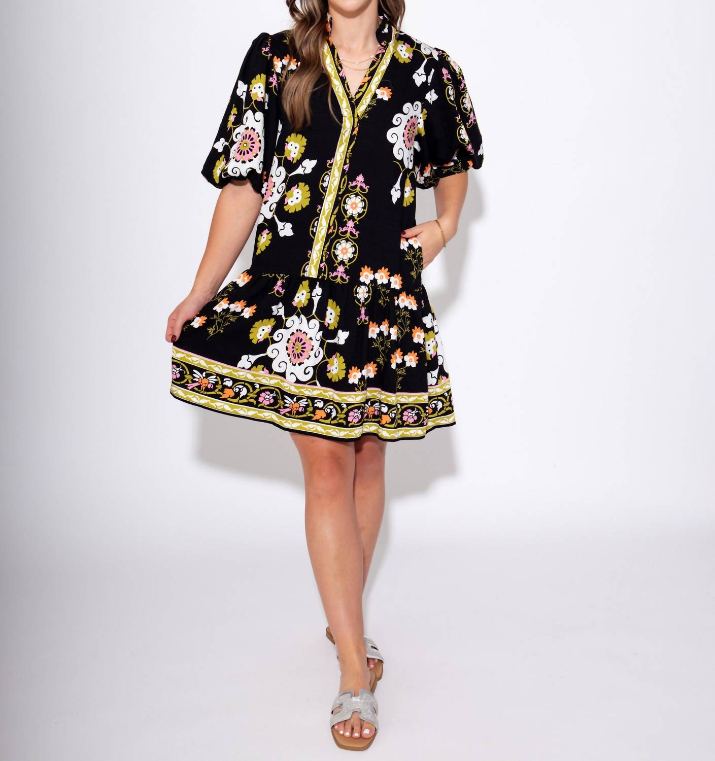 Thml - Midnight Blossom Puff Sleeve Dress