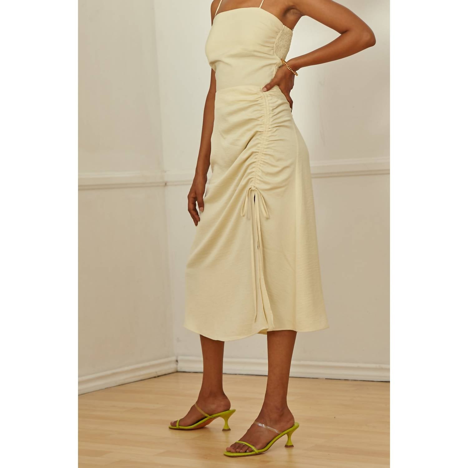 PROJECT SOCIAL T Ruched Midi Dress in butter - women's dress