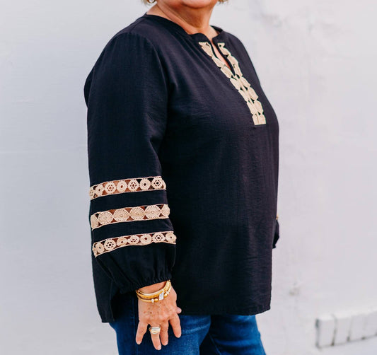 Multiples - 3/4 Sleeve Band Top With Lace