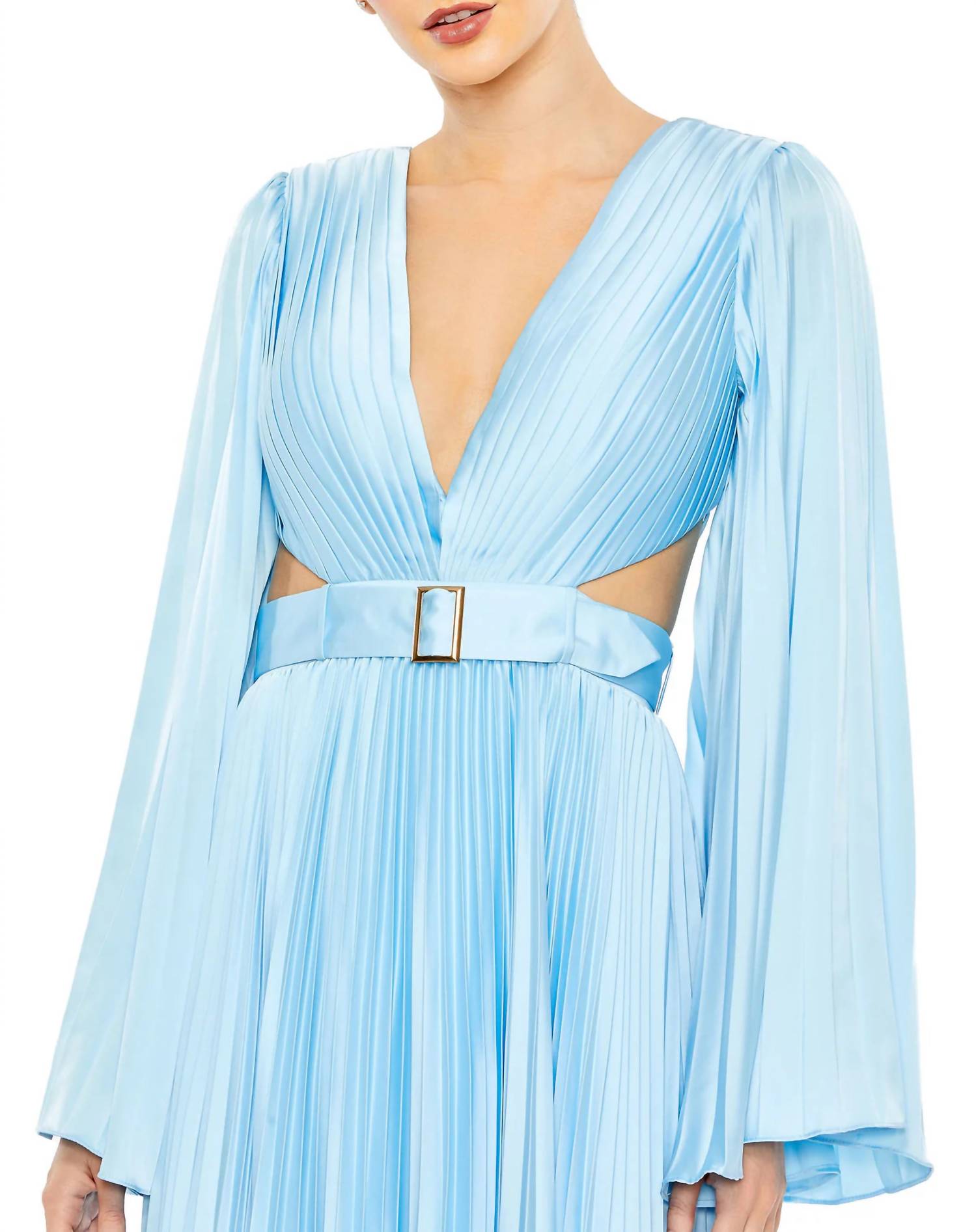 Mac Duggal - Cutout Lace-up Back Pleated Satin Gown