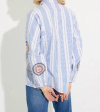 Nic + Zoe Women's Embrodiered Skies Shirt in blue multi - women's shirt - detail view