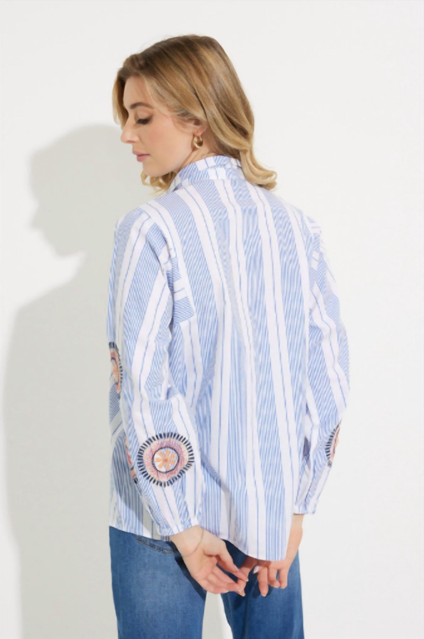 Nic + Zoe Women's Embrodiered Skies Shirt in blue multi - women's shirt - alternate view