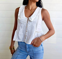 Blu Pepper - Women's Embroidered Collared Ruffle Trim Button Down Top