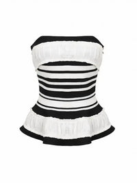 Rivir - Valentina Sculpted Corset Bandage Stripe Peplum Top