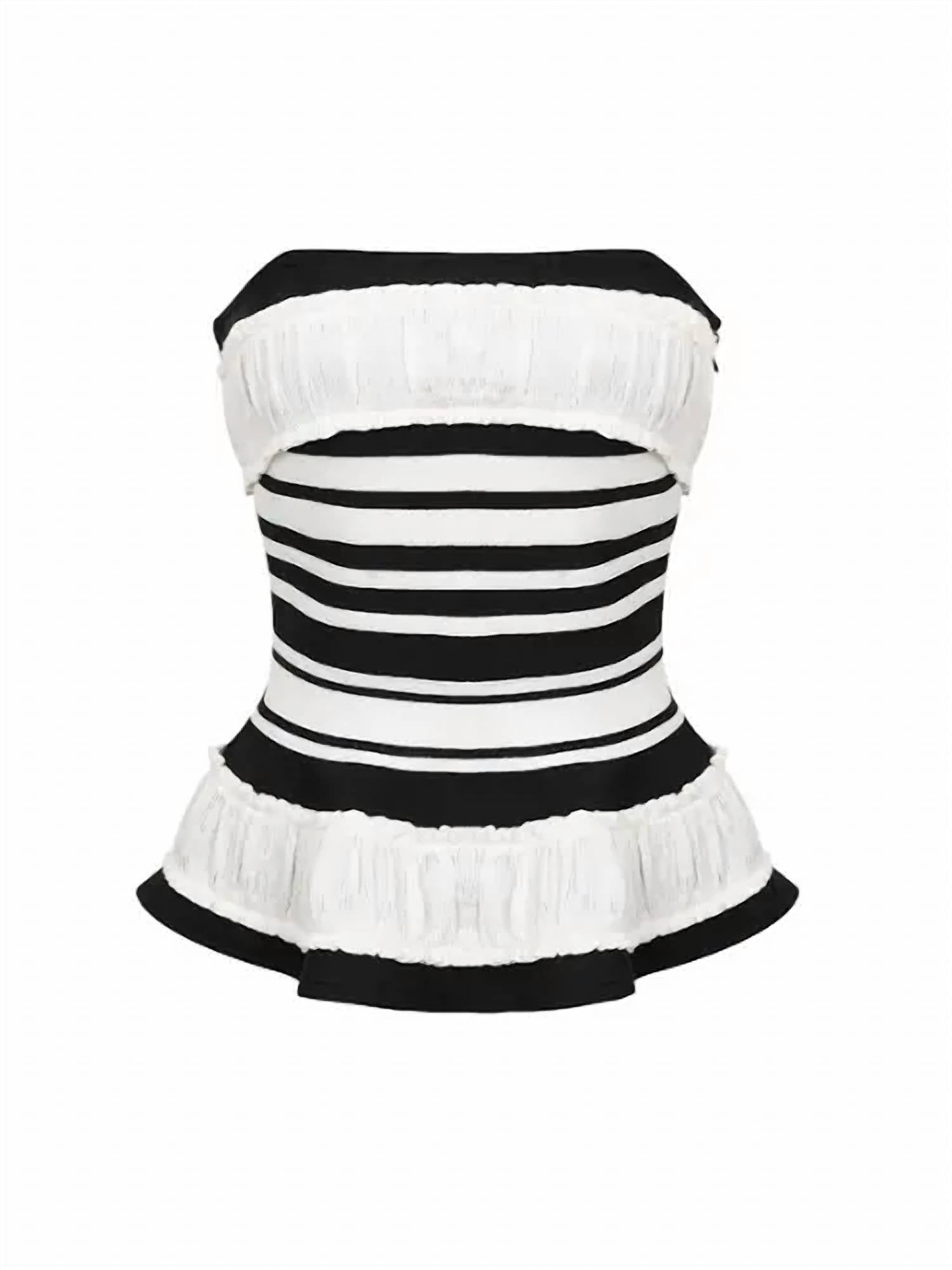Rivir - Valentina Sculpted Corset Bandage Stripe Peplum Top