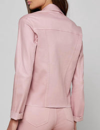 L'Agence Janelle Slim Raw Jacket in pale rose coated - women's jacket - detail view