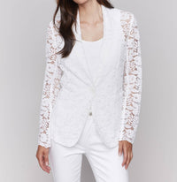 Charlie B - Lace Long Sleeve Blazer With Welt Pockets