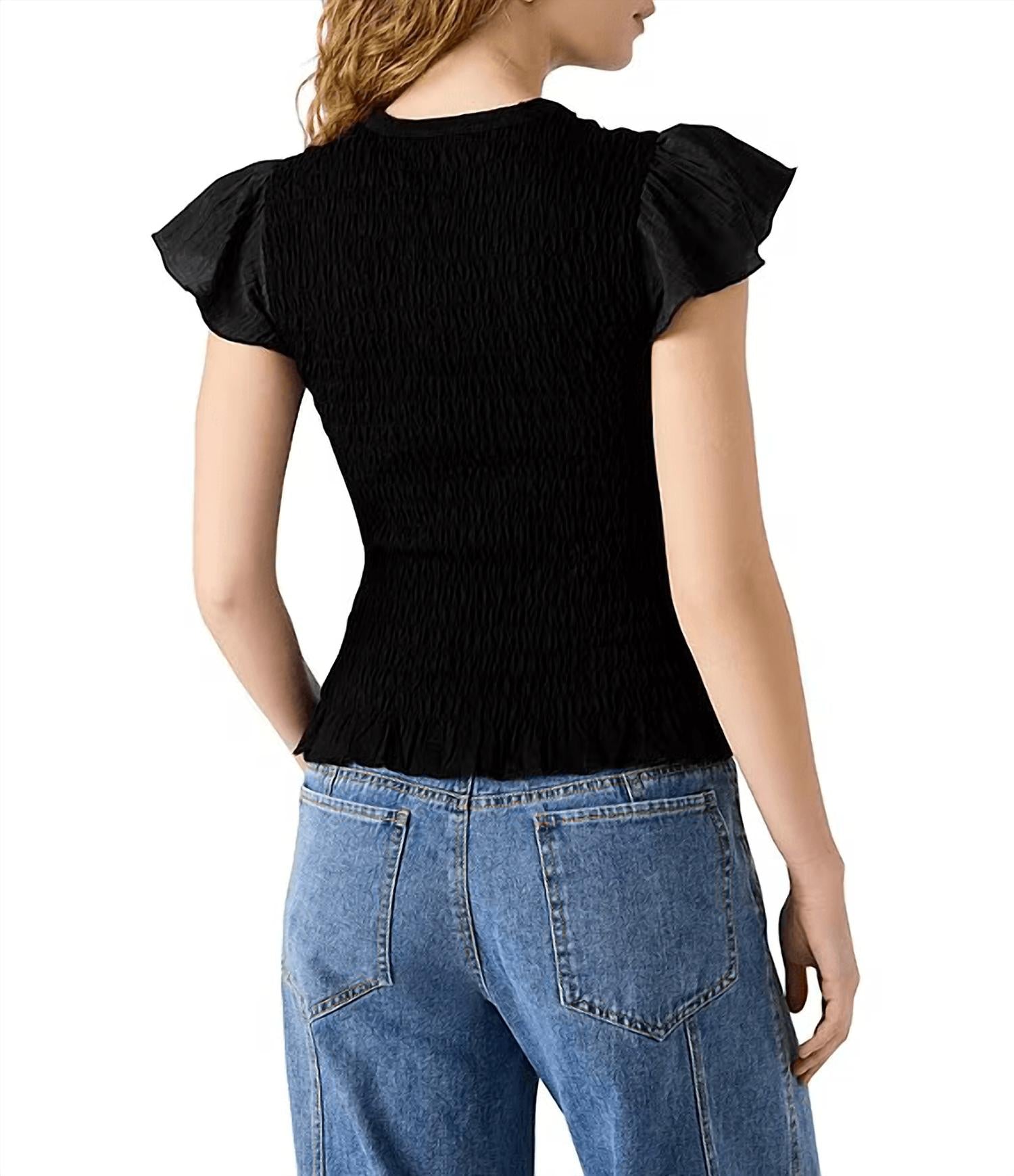 STEVE MADDEN Cecilie Crew Neck Short Sleeve Smocked Peplum Top - women's blouse - alternate view