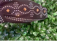 Pink Panache - Rhinestone Top Knot Headband With Western Boot Stitch Design