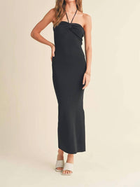 Miou Muse - Rusched Knit Halter Dress
