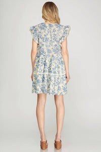 She + Sky - Ruffle Sleeve Floral Mini Dress