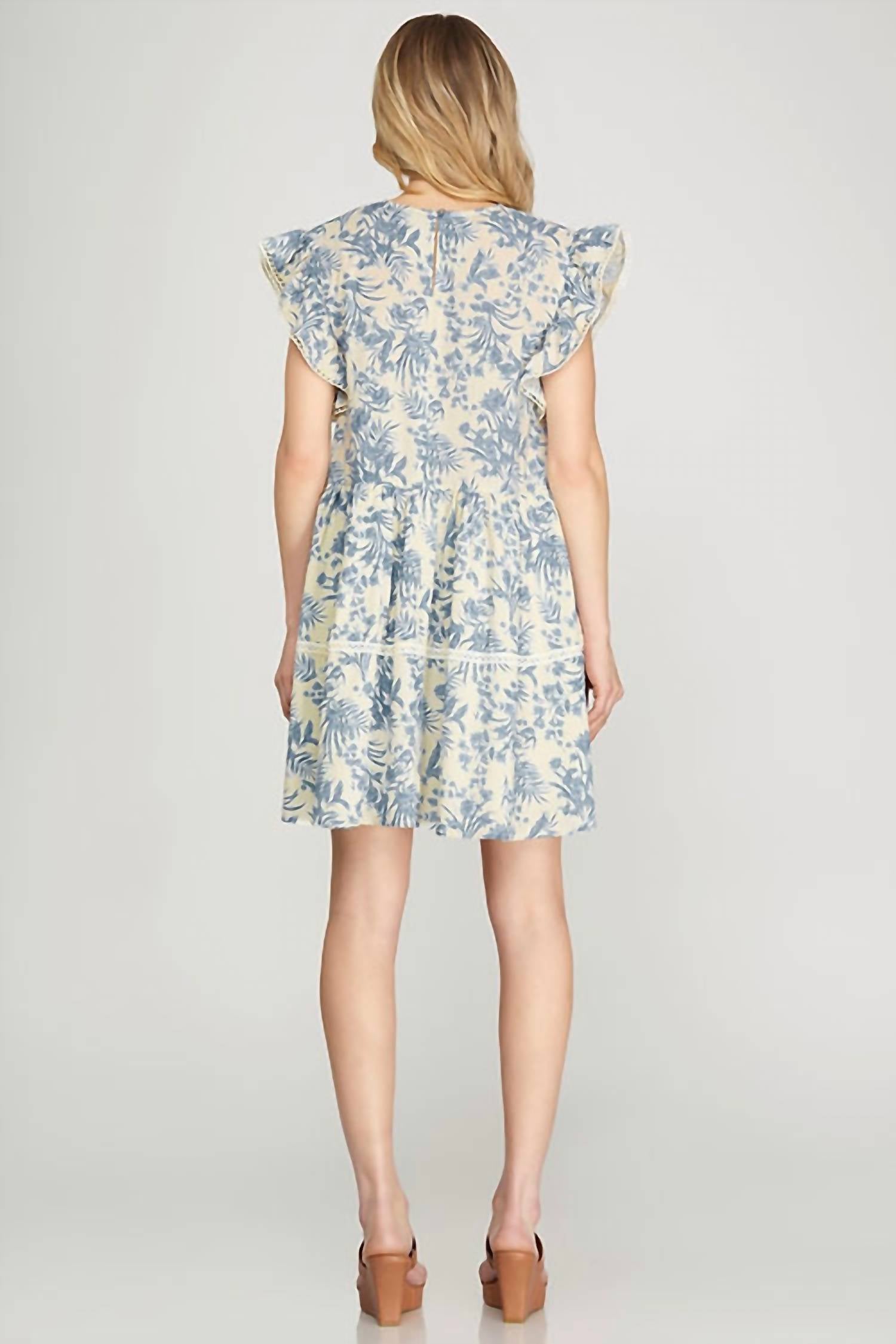 She + Sky - Ruffle Sleeve Floral Mini Dress