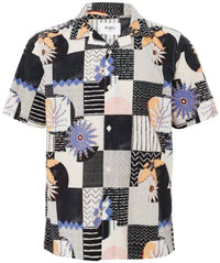 Wax London Didcot Grid Floral Short Sleeve Shirt in black multi - men's shirt - view 4