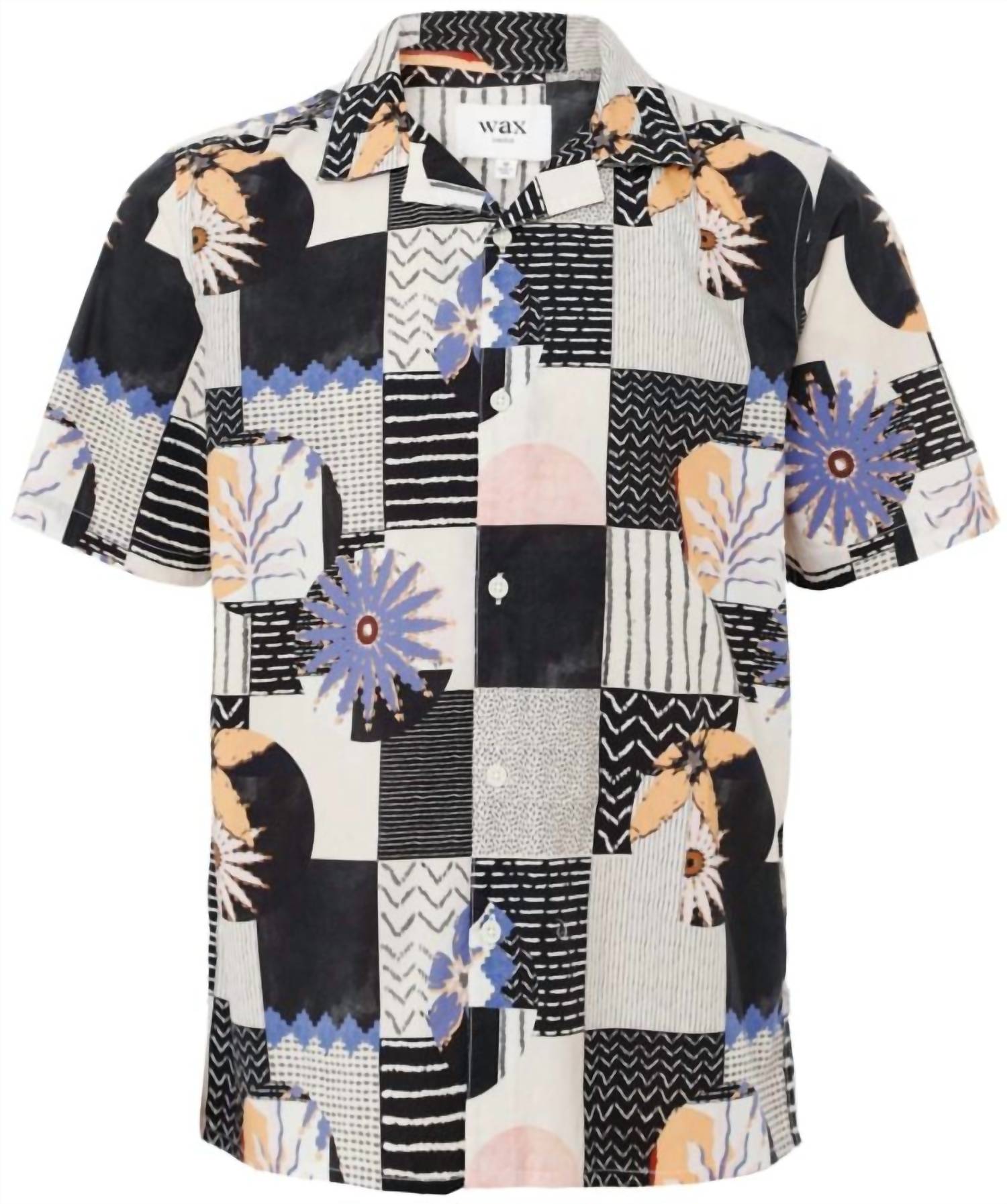 Wax London Didcot Grid Floral Short Sleeve Shirt in black multi - men's shirt - view 4