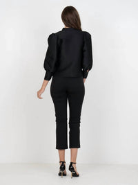 Emily McCarthy Hampton Puff Sleeve Top in midnight - women's long sleeve top - detail view