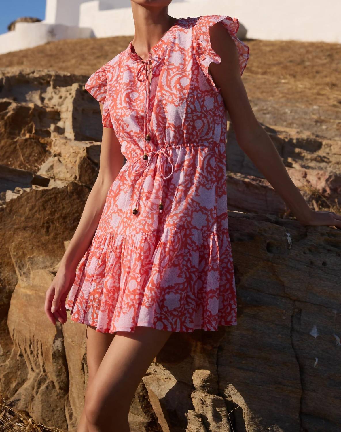 Oliphant Cinched Flirty Dress in ivy orange - women's dress