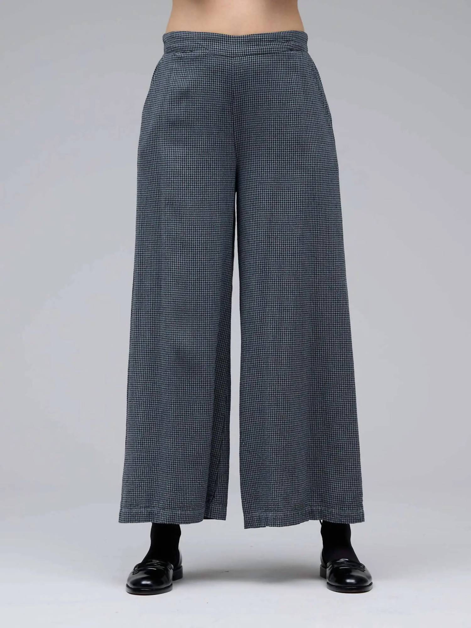 cut loose Mini Check Wide Leg Pant in seal - women's pants