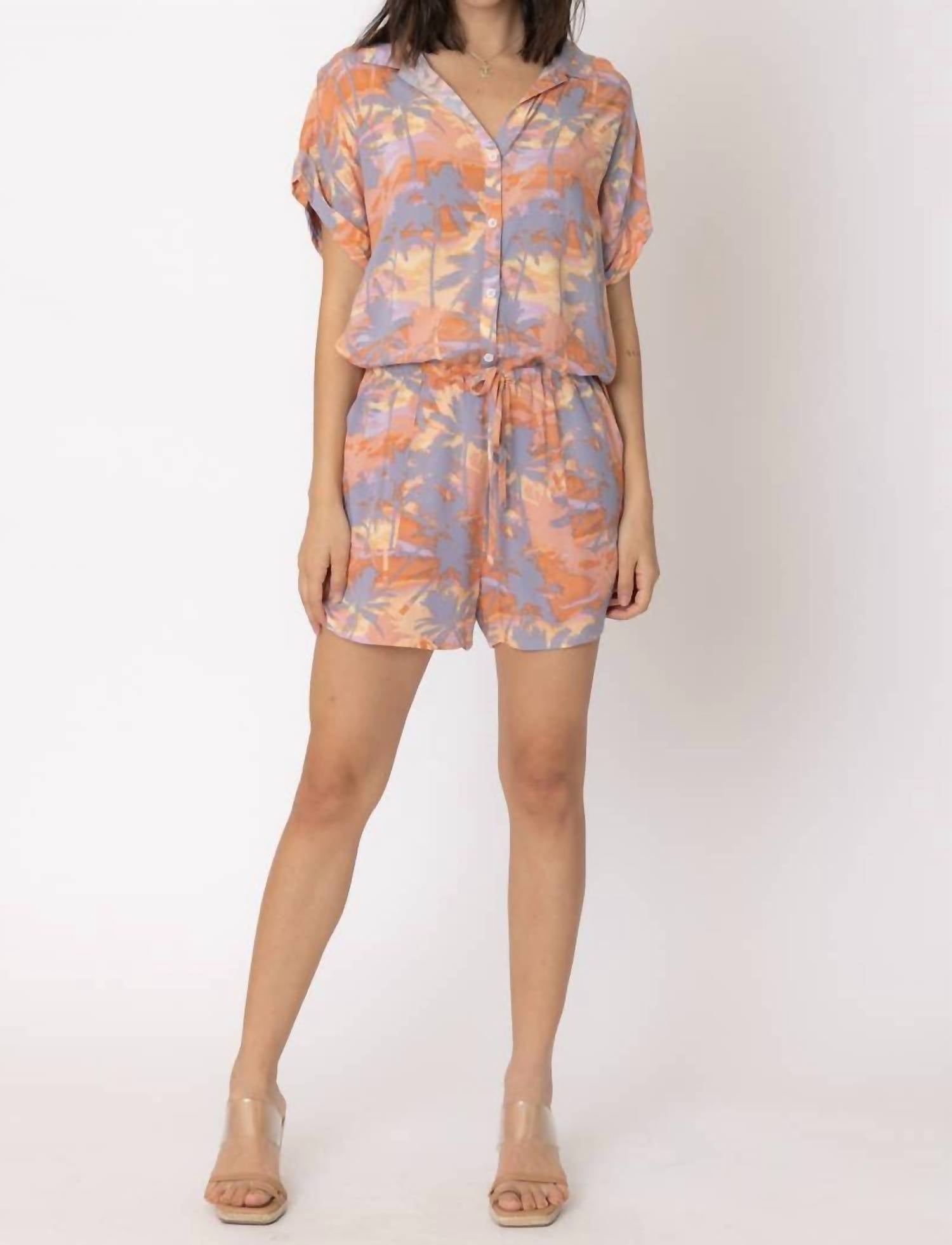 En Creme - Short Sleeve Tropical Print Romper