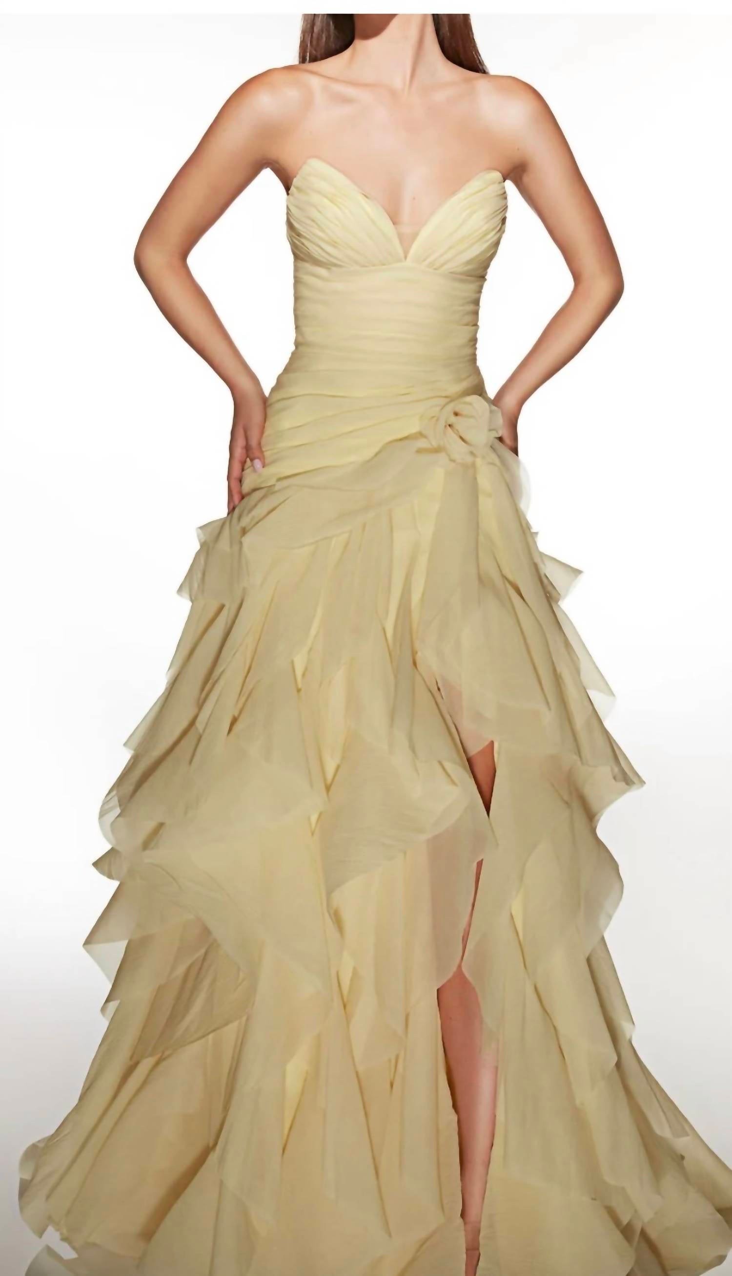 ALYCE PARIS Strapless ruffle gown in yellow - women's dress