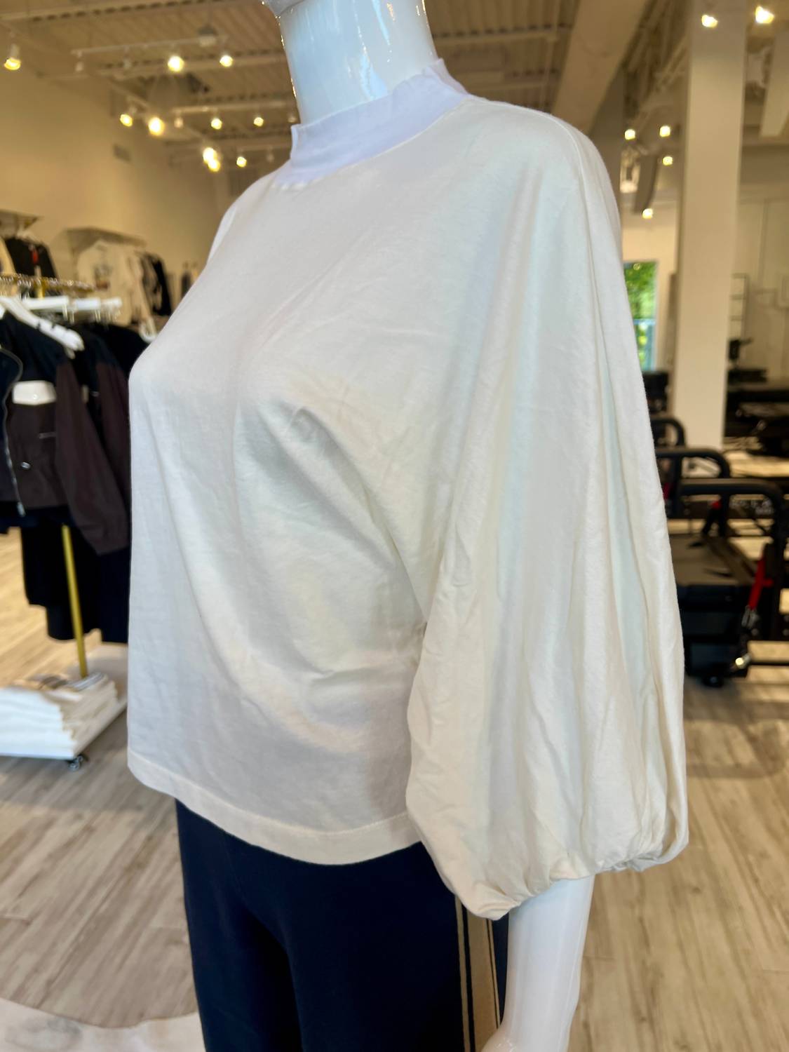 STATESIDE Women's Mock Neck Dolman Top in cream - women's blouse - detail view