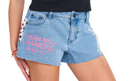 Ed Hardy Leopard Denim Shorts in washed blue - women's shorts