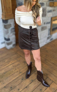 Sincerely Ours - Gigi Belted Faux Leather Mini Skirt