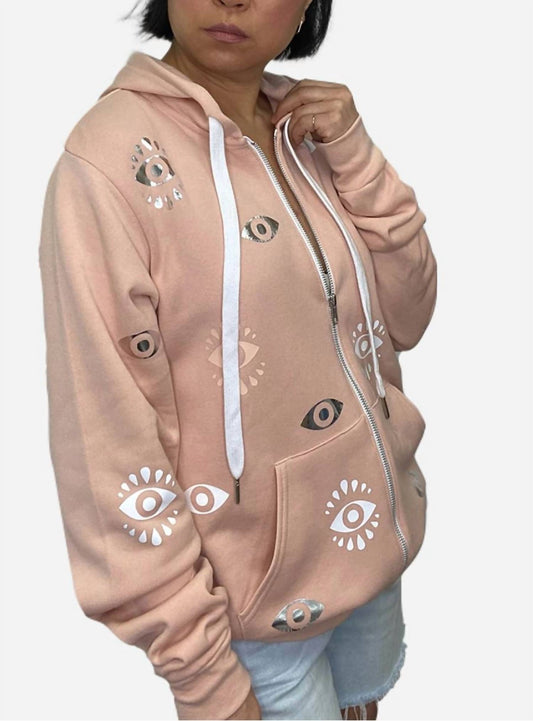 Dotty Peach Zip Up Hoodie