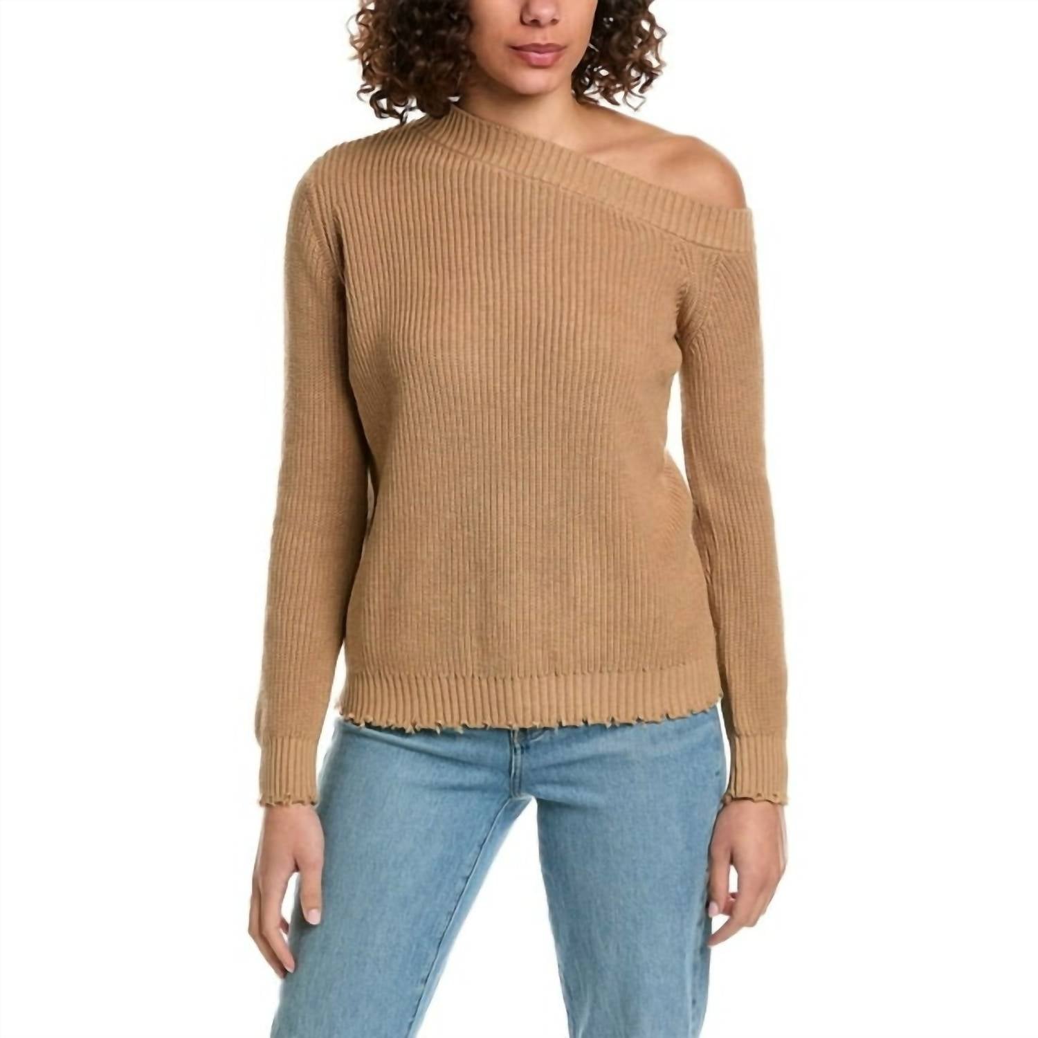 Minnie Rose - Cotton Shaker Off-the-shoulder Sweater Top