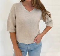 Kinross - Gaby Garter Easy Vee Elbow Sleeves Sweater