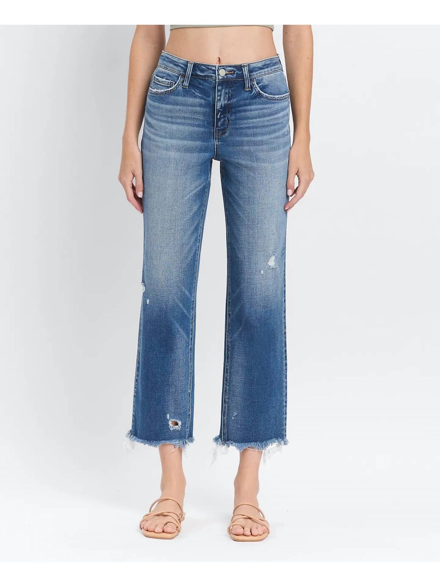Flying Monkey - High Rise Frayed Hem Straight Jeans