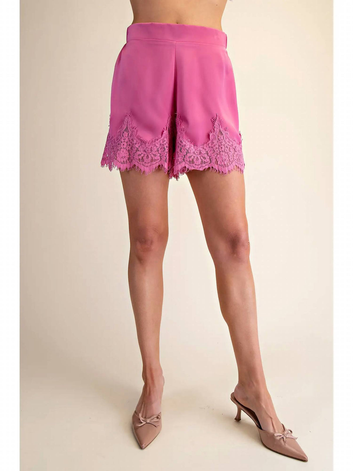 Glam - Satin Short With Lace Trim Detail Short