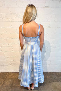 Sky to Moon Callie Checkered Dress in lightblue - women's dress - detail view