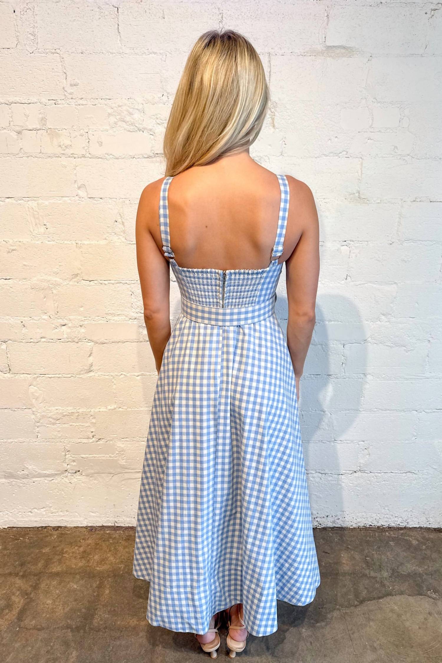 Sky to Moon Callie Checkered Dress in lightblue - women's dress - detail view