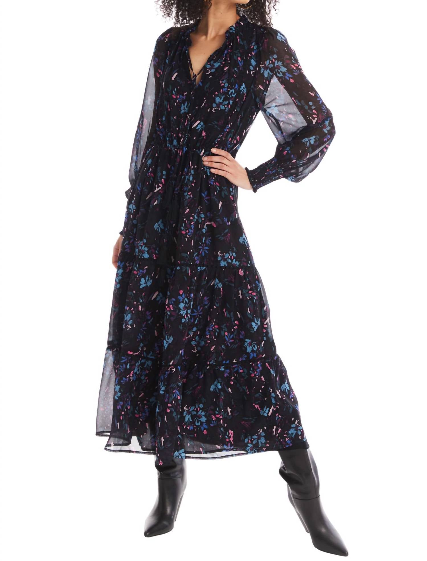 ALLISON NEW YORK Winston Midi Dress in black floral - women's dress - alternate view