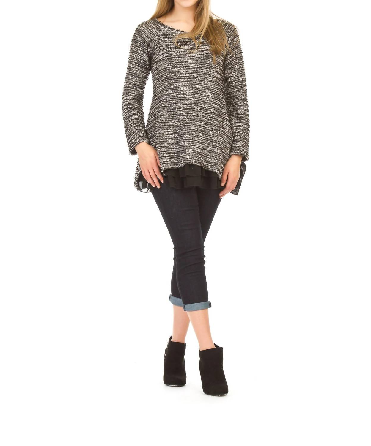 Papillon - Textured Long Sleeve Tunic With Layered Hem