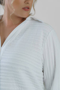 Nic + Zoe - Textured Stripe V-neck Polo Top - Plus Size