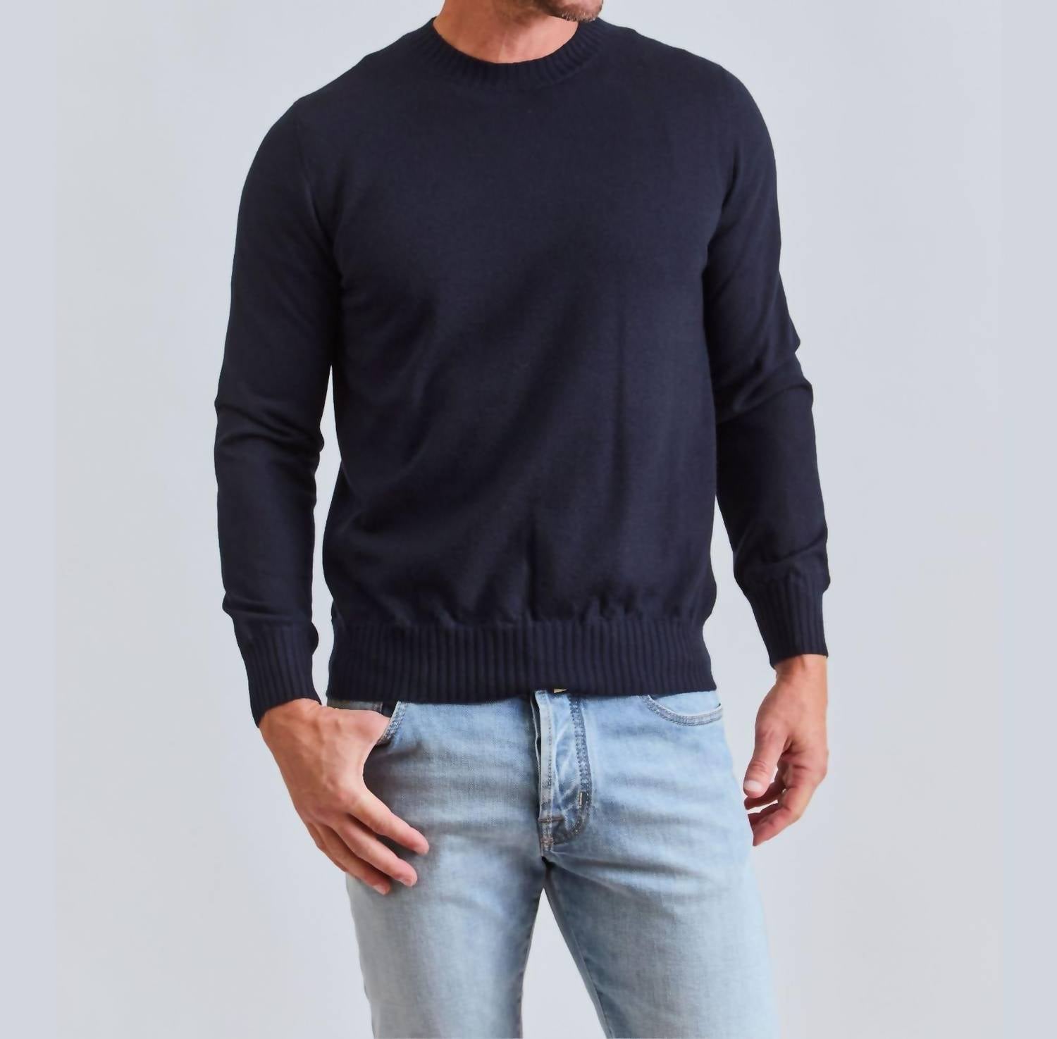 Fioroni Cashmere Duvet Cashmere Crewneck Sweater in navy - women's sweater - alternate view