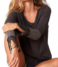 Sugarfox - VNECK LONG SLEEVE BUTTON DETAIL TOP