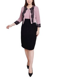NY Collection Lace-detail 2 Piece Textured Knit Dress Set - Petite in blush black - women's dress