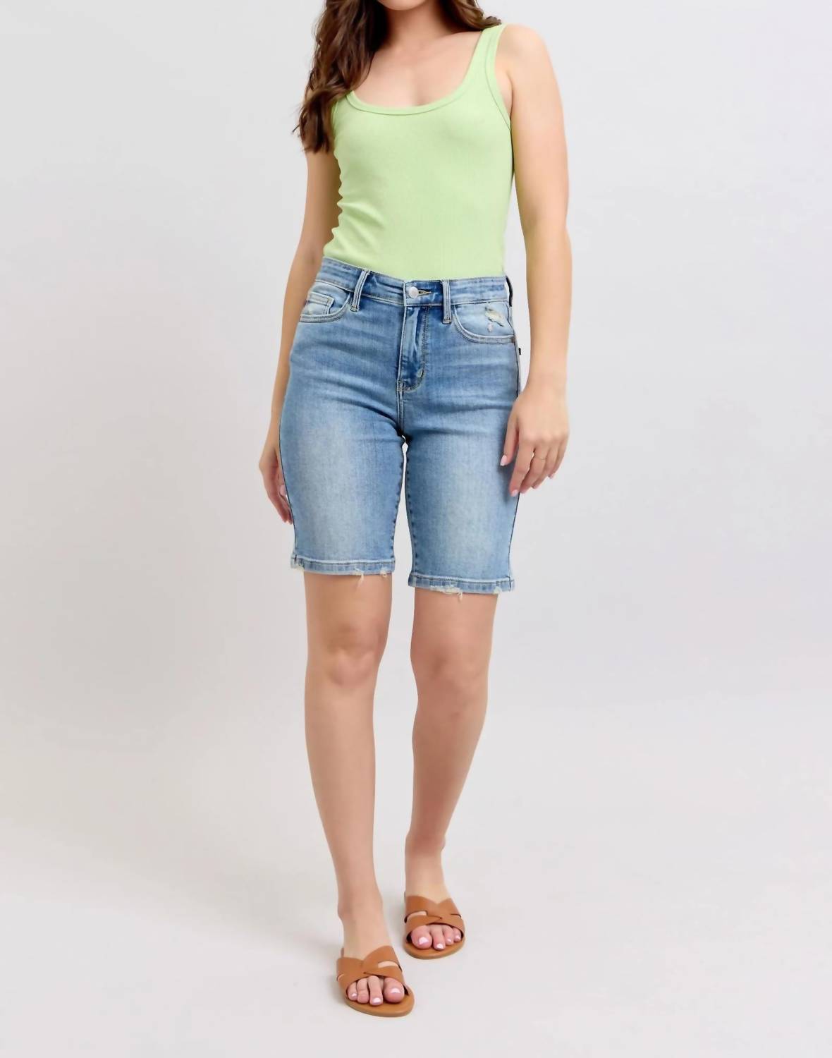 Judy Blue - Women's Charlene Vintage Wash Bermuda Denim Shorts