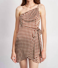 Emory Park - One Shoulder Wrapped Checkerboard Dress