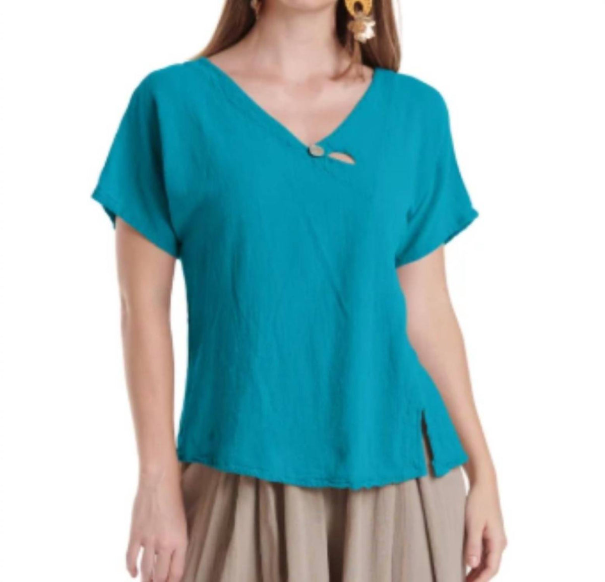 Oh My Gauze! Mike Cotton Top in turquoise - women's t-shirt - detail view