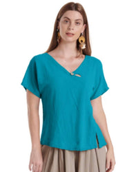 Oh My Gauze! Mike Cotton Top in turquoise - women's t-shirt - alternate view
